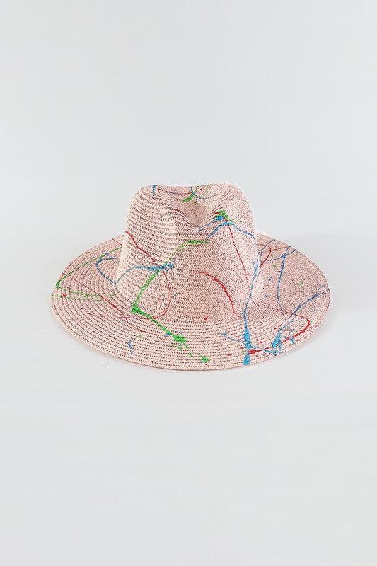 Q0260 Paint Dye Raffia Fedora Sun Hat