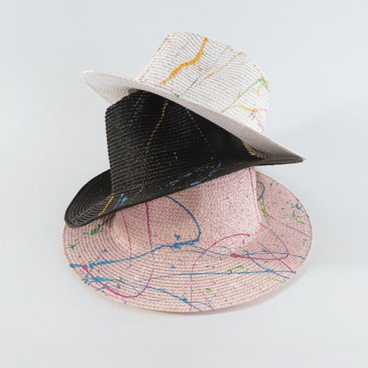 Q0260 Paint Dye Raffia Fedora Sun Hat