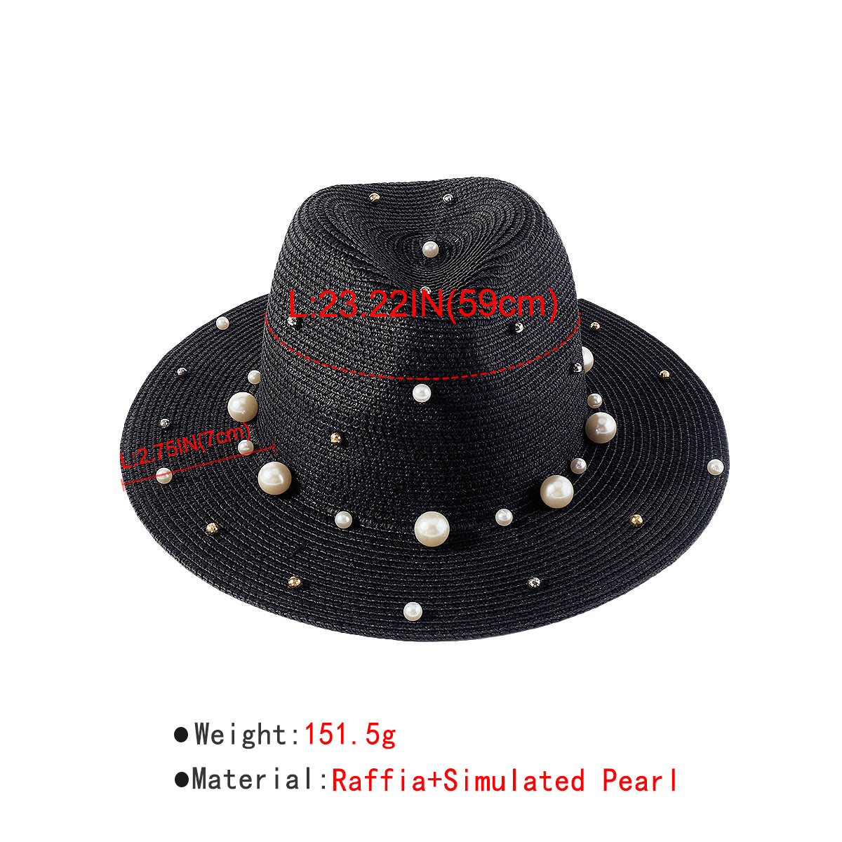 Q0206 Pearl Beads Raffia Fedora Sun Hats