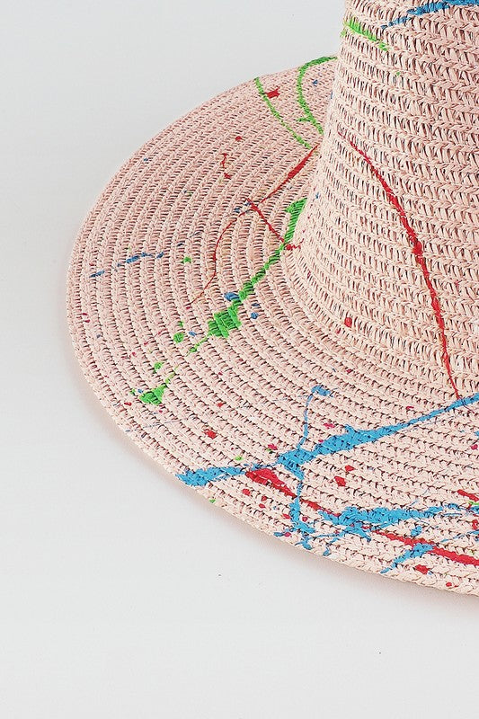 Q0260 Paint Dye Raffia Fedora Sun Hat