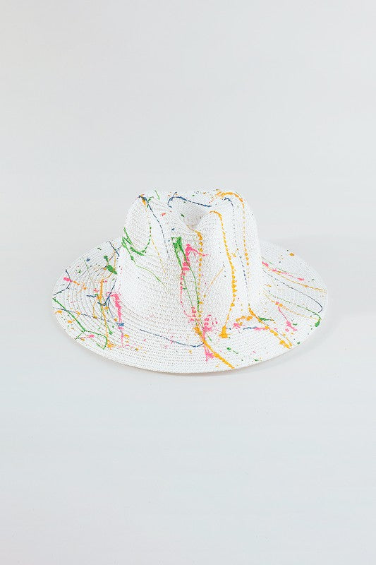 Q0260 Paint Dye Raffia Fedora Sun Hat