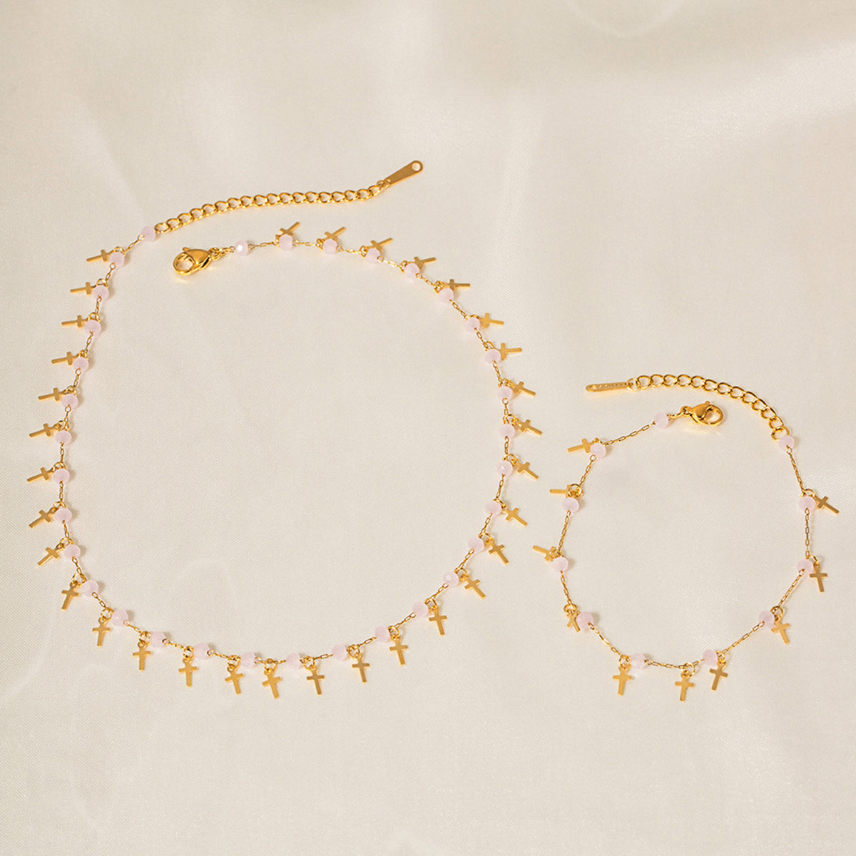 ZB0111 18K Gold Plated Crystals Tassel Cross Bracelet