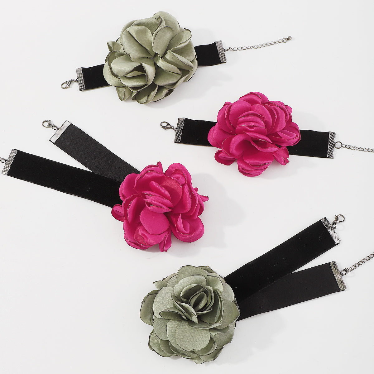 N10282 Retro Romantic Fabric Rose Flower Choker Necklace