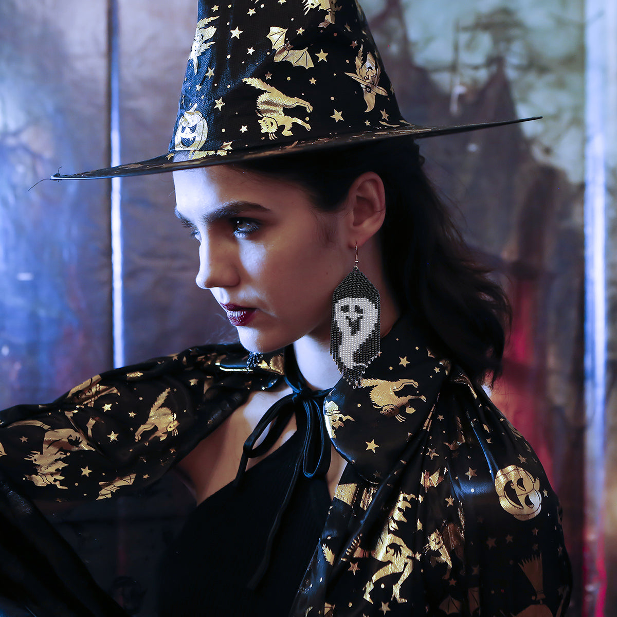 E11923 Halloween Ghosts Tassel Seed Beads Earrings