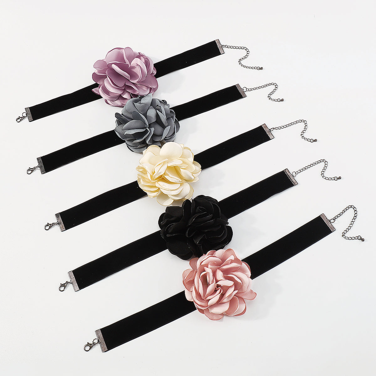 N10282 Retro Romantic Fabric Rose Flower Choker Necklace
