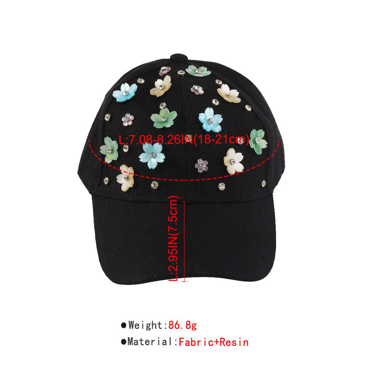 Q0158 Summer Floral Rhinestone Resin Flower Baseball Cap