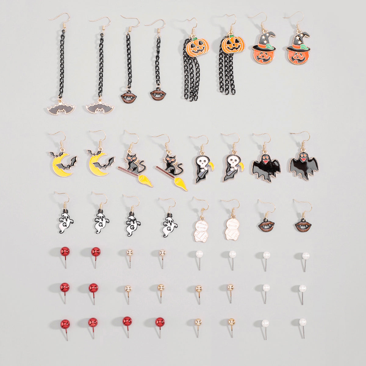 E12075 Halloween Pumpkin Ghosts Bat Dangle Earrings Set