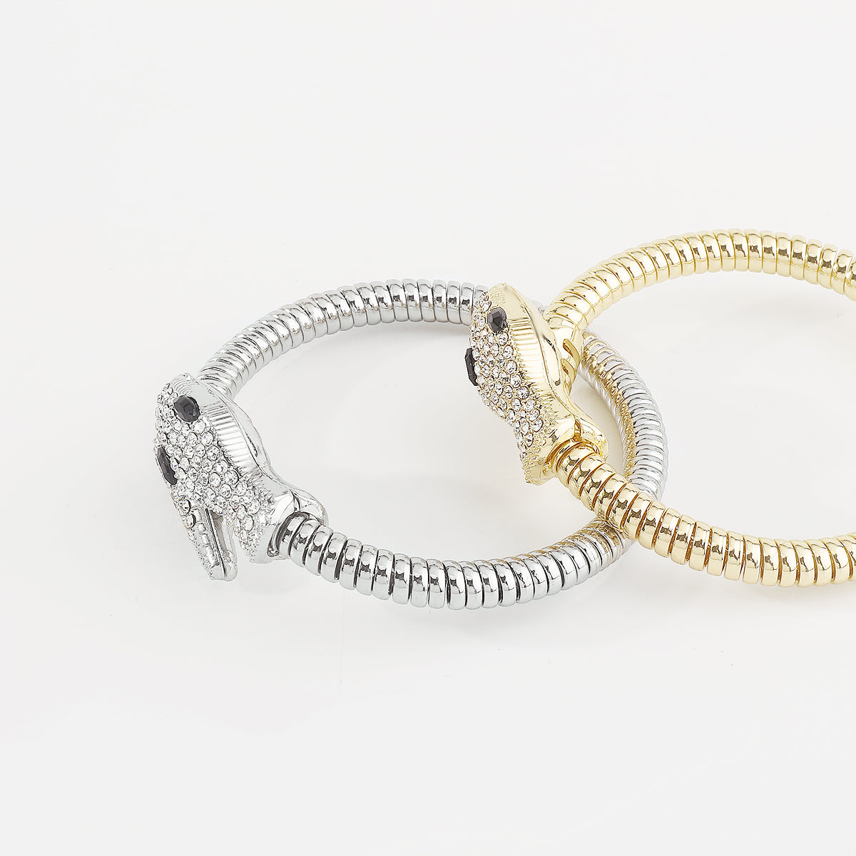 B2063 Gold & Silver Rhinestone Snake Bangle Bracelet