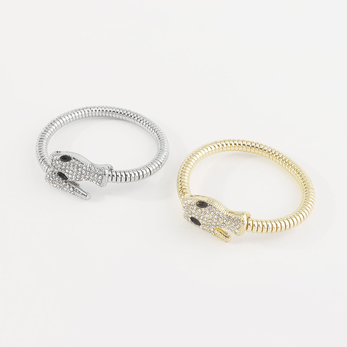 B2063 Gold & Silver Rhinestone Snake Bangle Bracelet