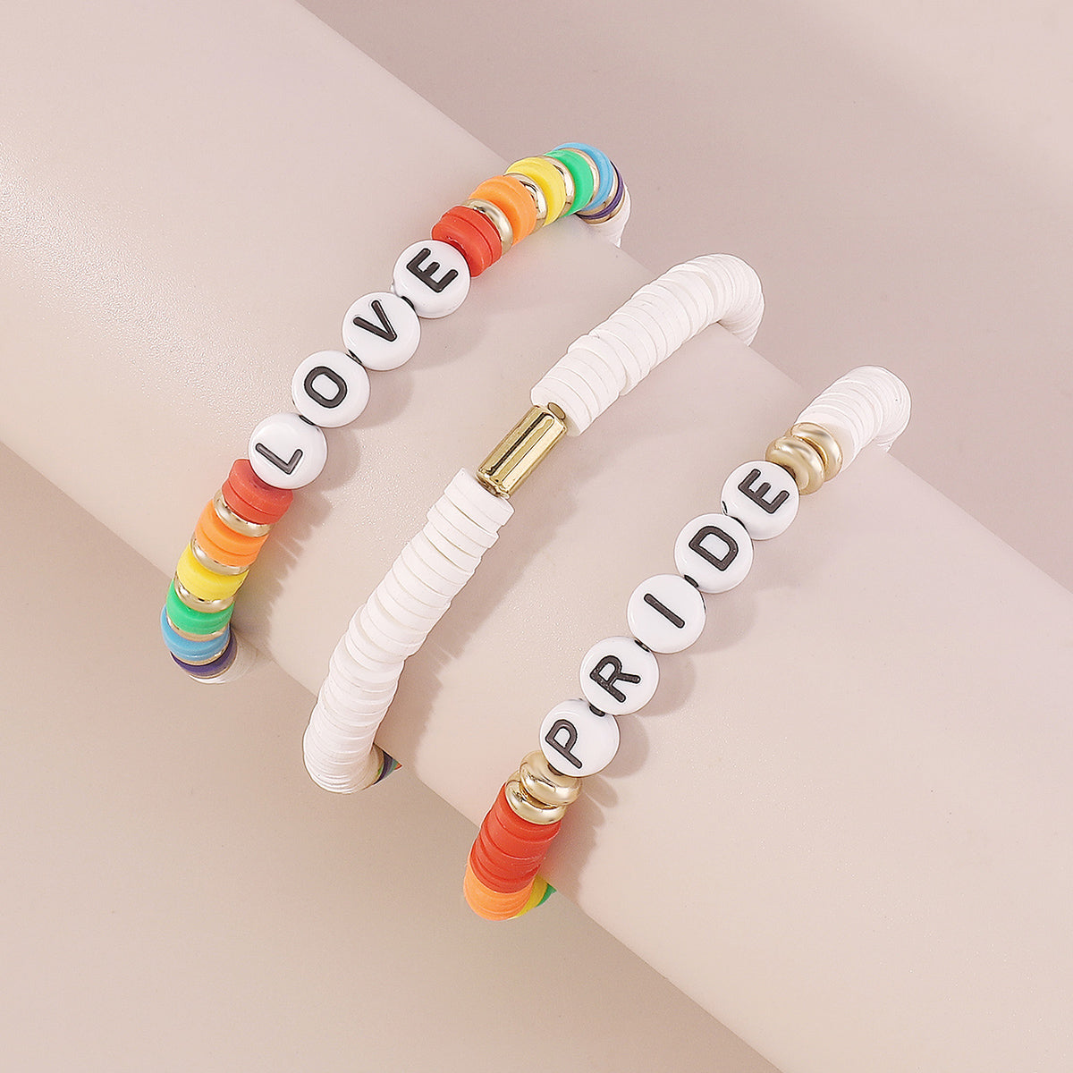 B2073 Rainbow Polymer Clay Bracelets Set