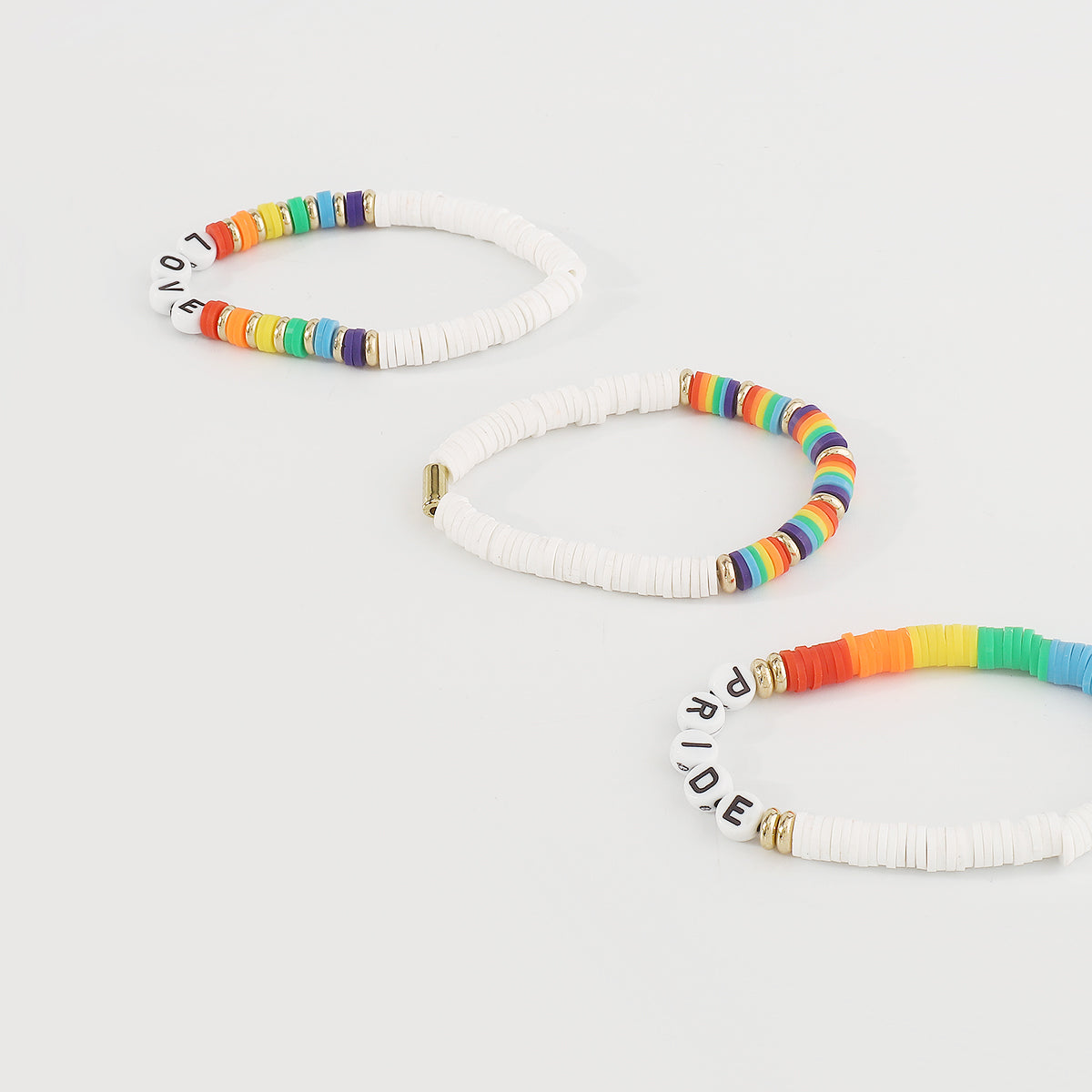 B2073 Rainbow Polymer Clay Bracelets Set