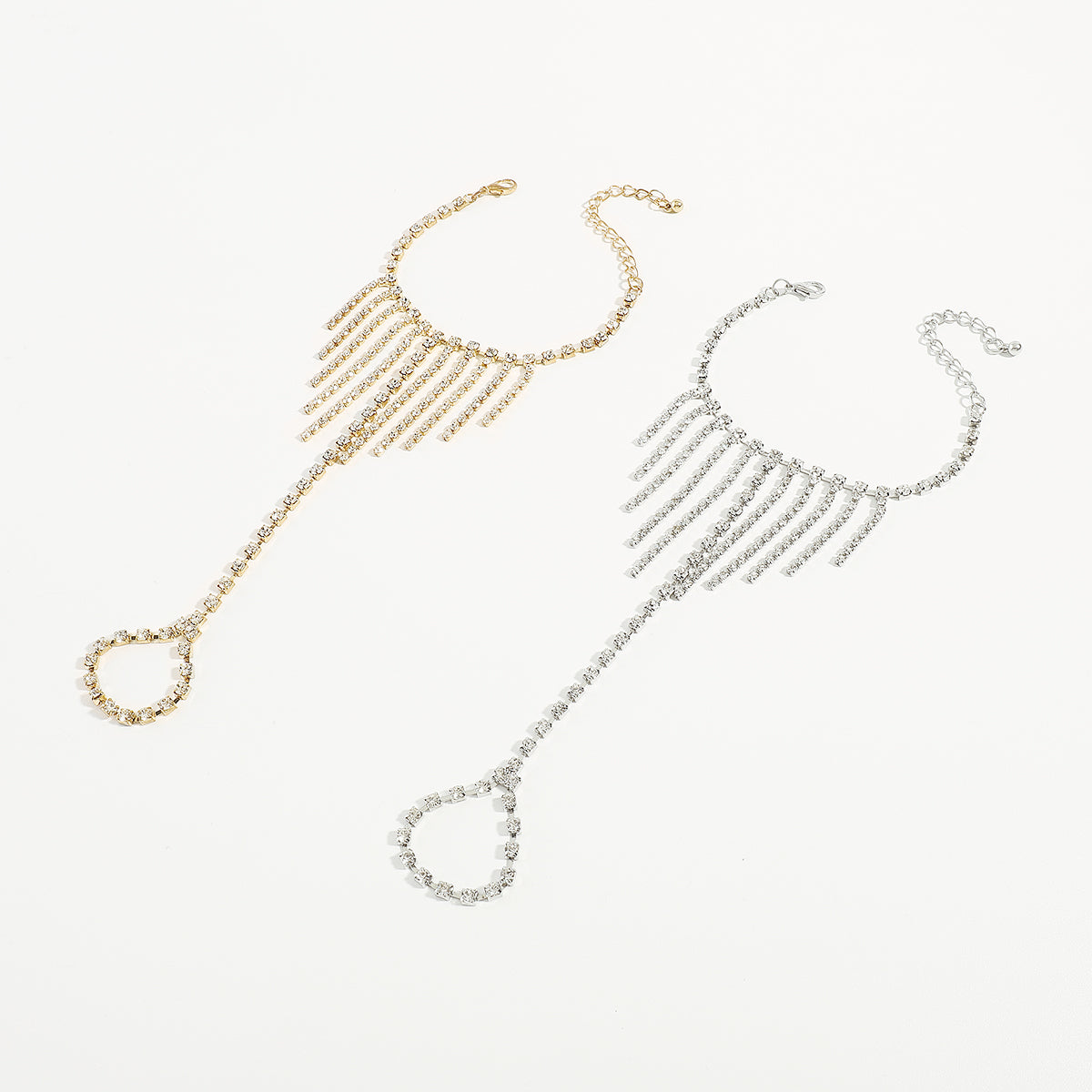 B2091 Tassel Rhinestone Chain w/Rings Bracelet