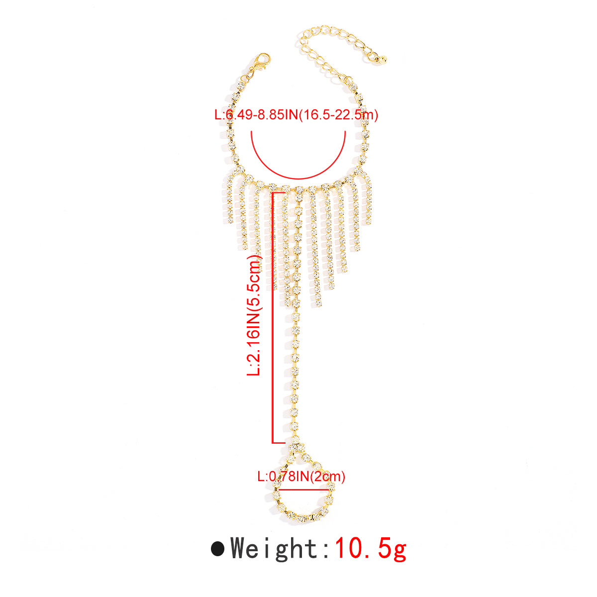 B2091 Tassel Rhinestone Chain w/Rings Bracelet