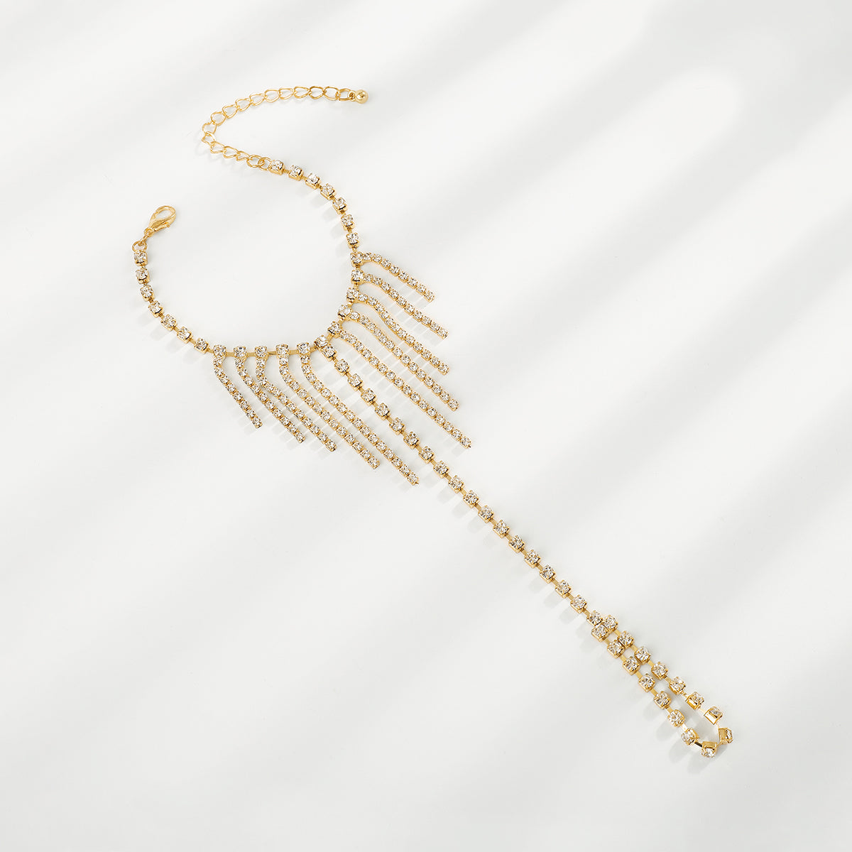 B2091 Tassel Rhinestone Chain w/Rings Bracelet