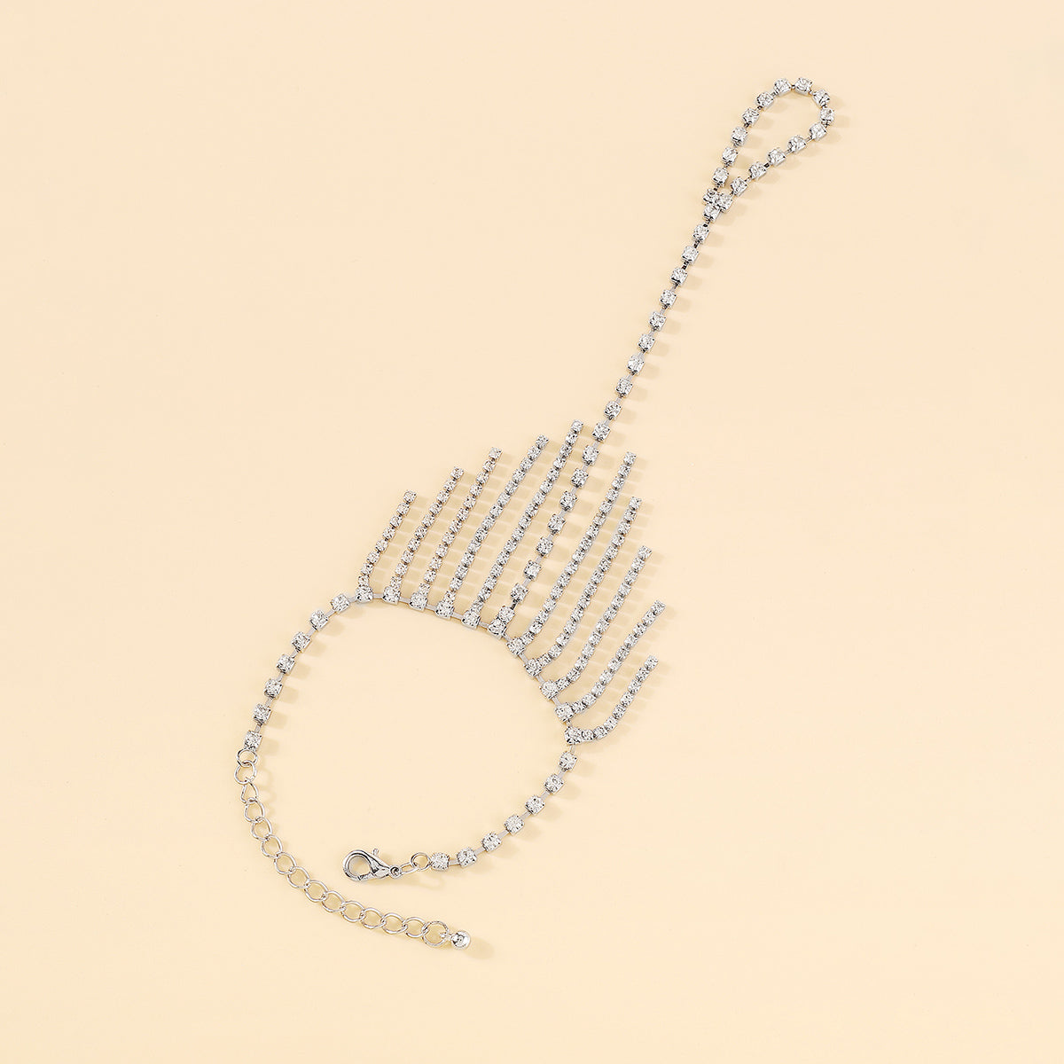 B2091 Tassel Rhinestone Chain w/Rings Bracelet