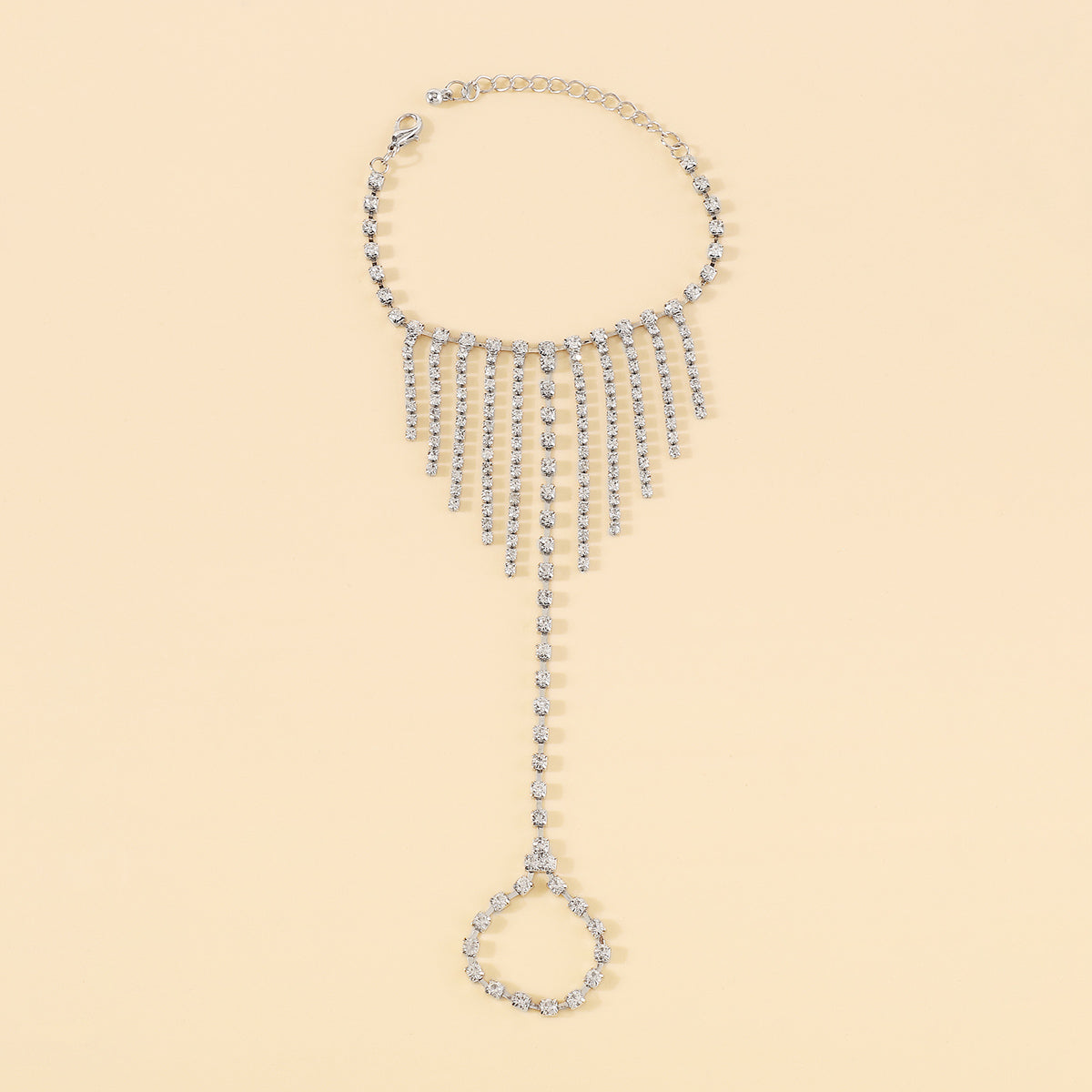 B2091 Tassel Rhinestone Chain w/Rings Bracelet