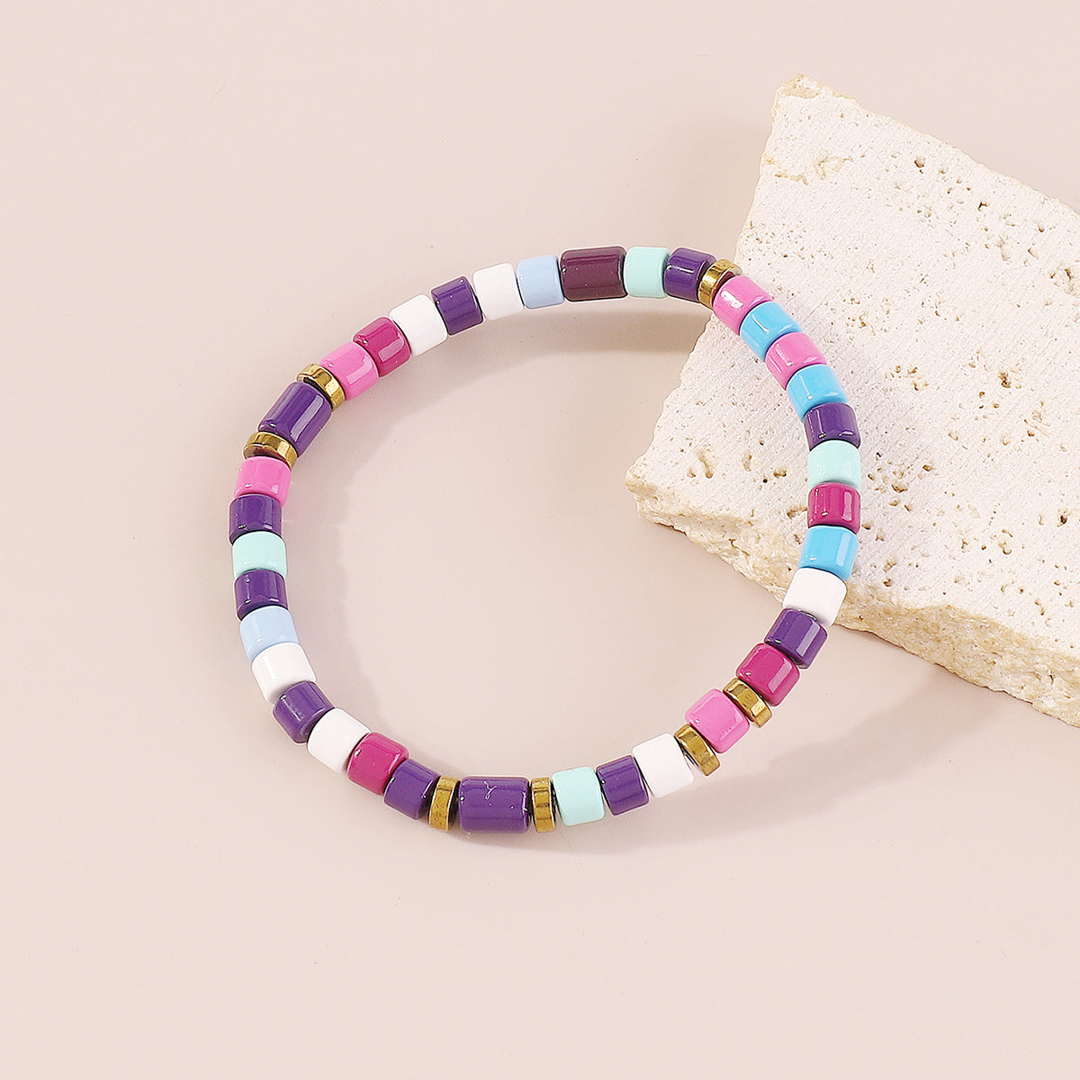 B2109 Rainbow Alloy Beaded Bracelet