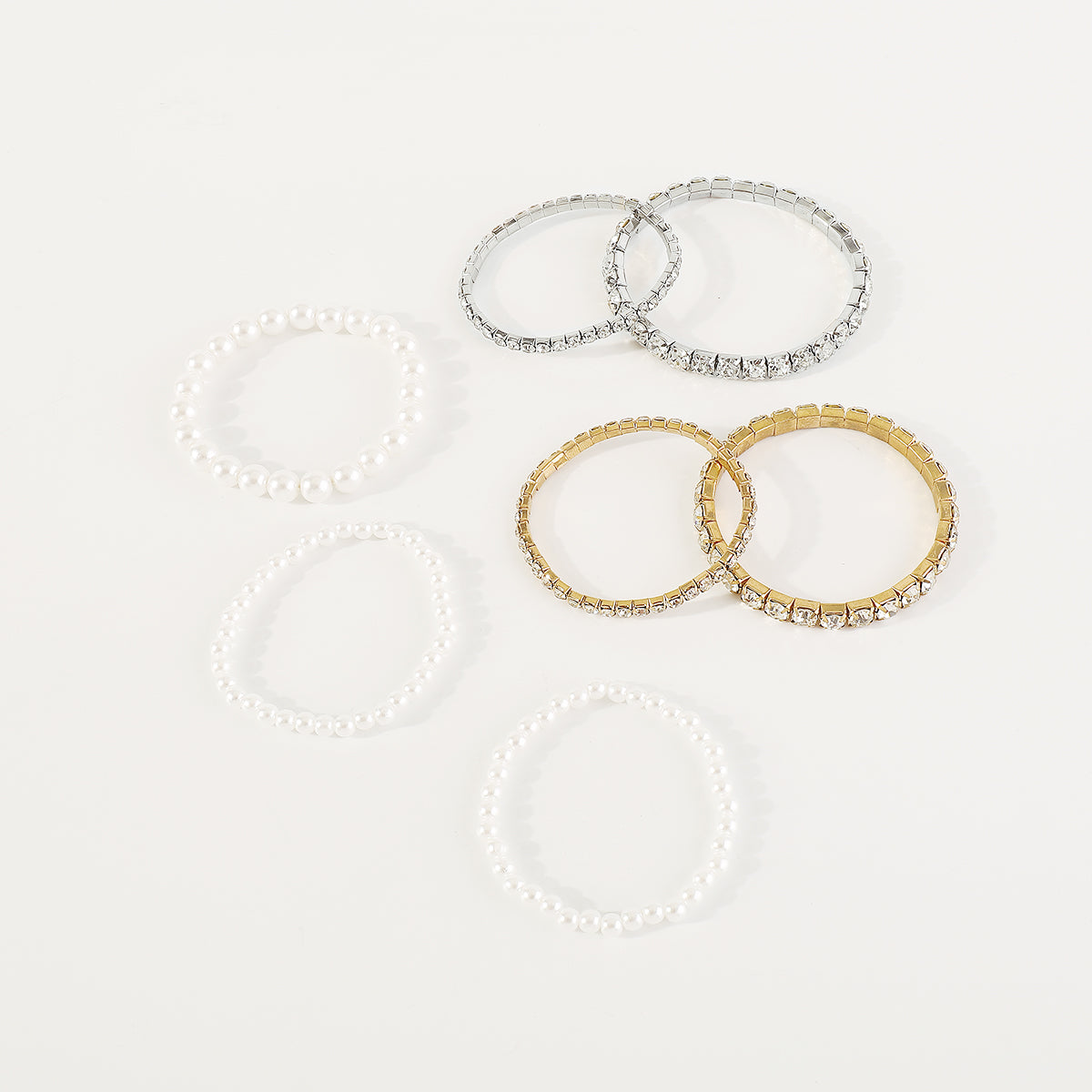 B2113 Rhinestone Pearl Elastic Bracelet Set