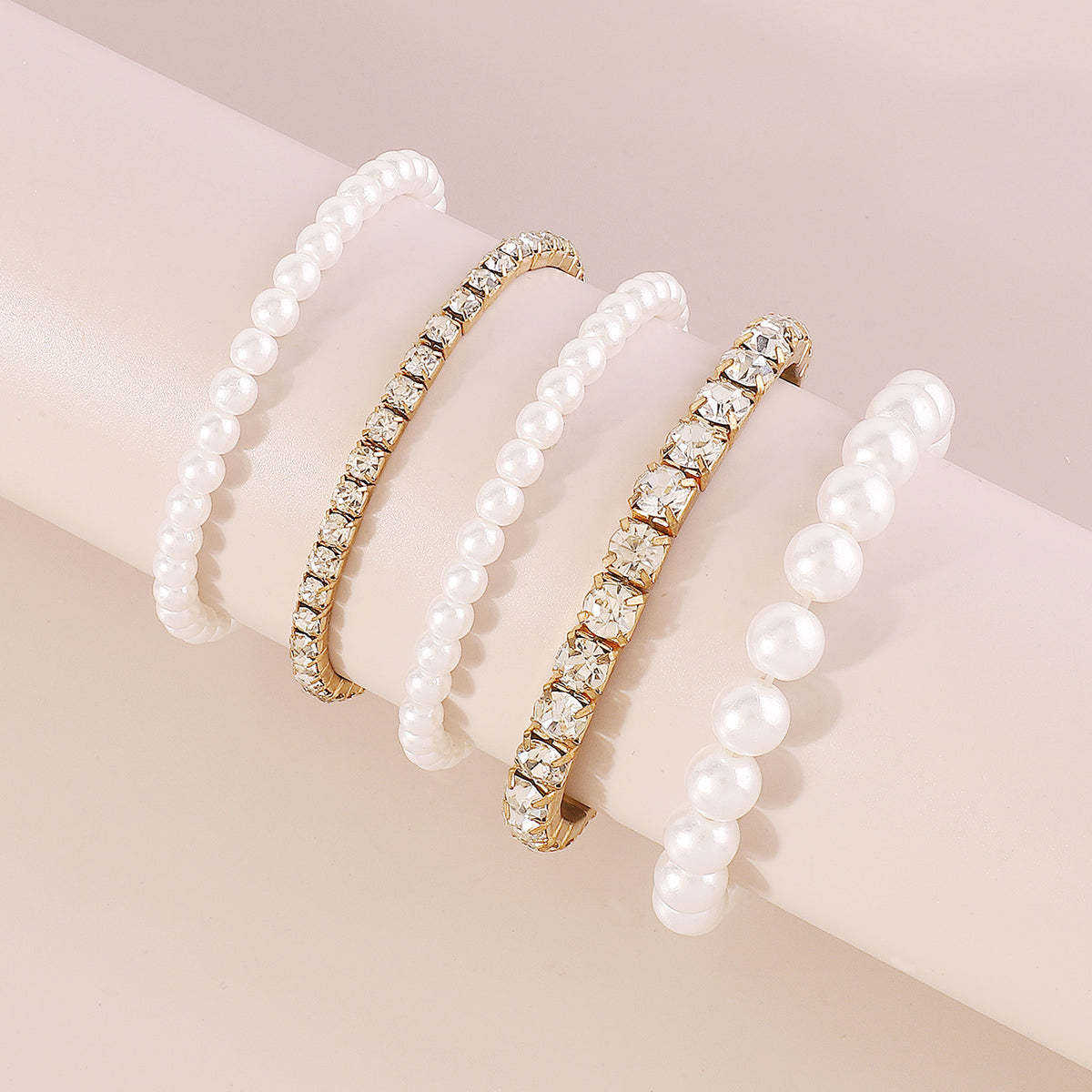 B2113 Rhinestone Pearl Elastic Bracelet Set