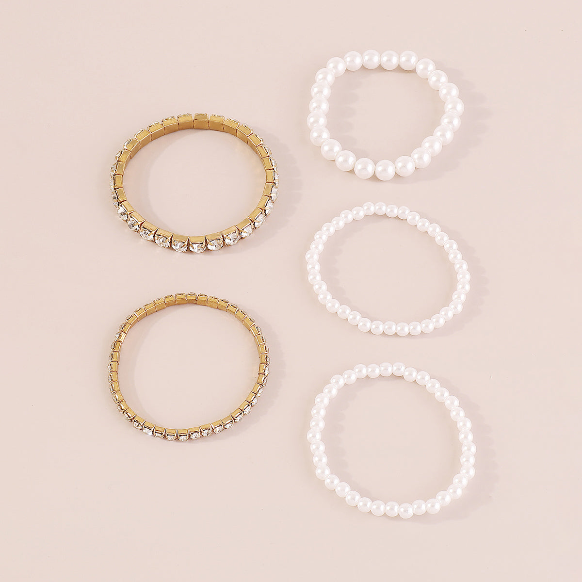 B2113 Rhinestone Pearl Elastic Bracelet Set