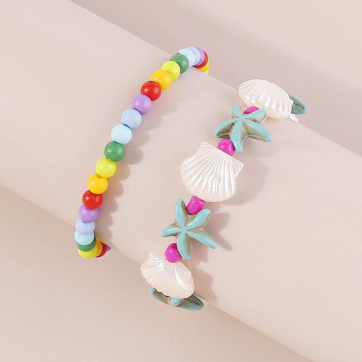 B2116 Bohemia Starfish Shell Rainbow Beaded Bracelet Set