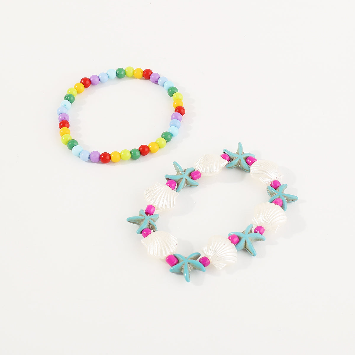 B2116 Bohemia Starfish Shell Rainbow Beaded Bracelet Set