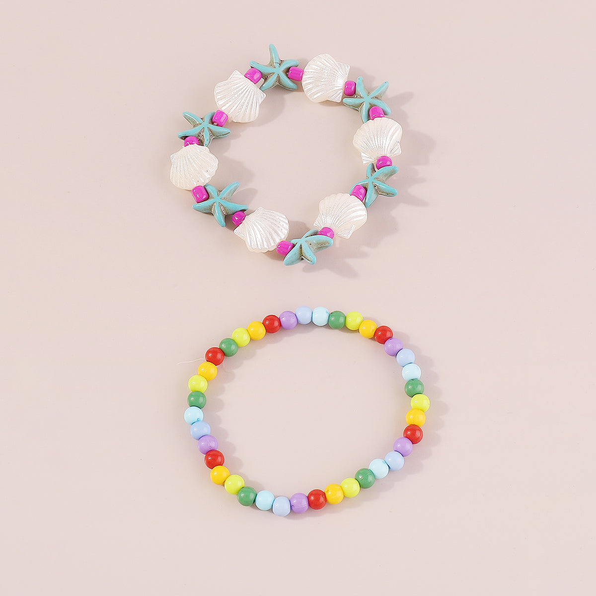 B2116 Bohemia Starfish Shell Rainbow Beaded Bracelet Set