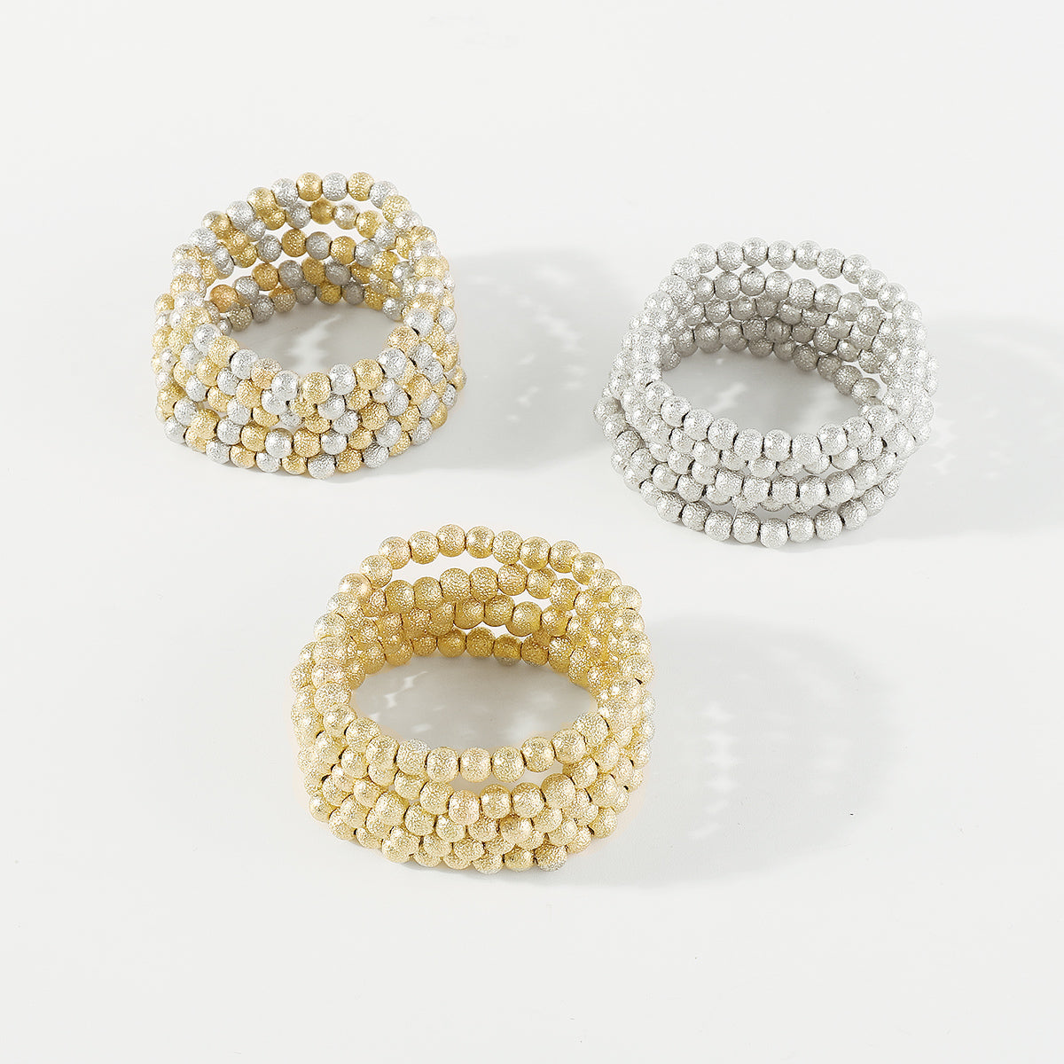 B2147 Gold & Silver Textured Beaded Bracelet Set
