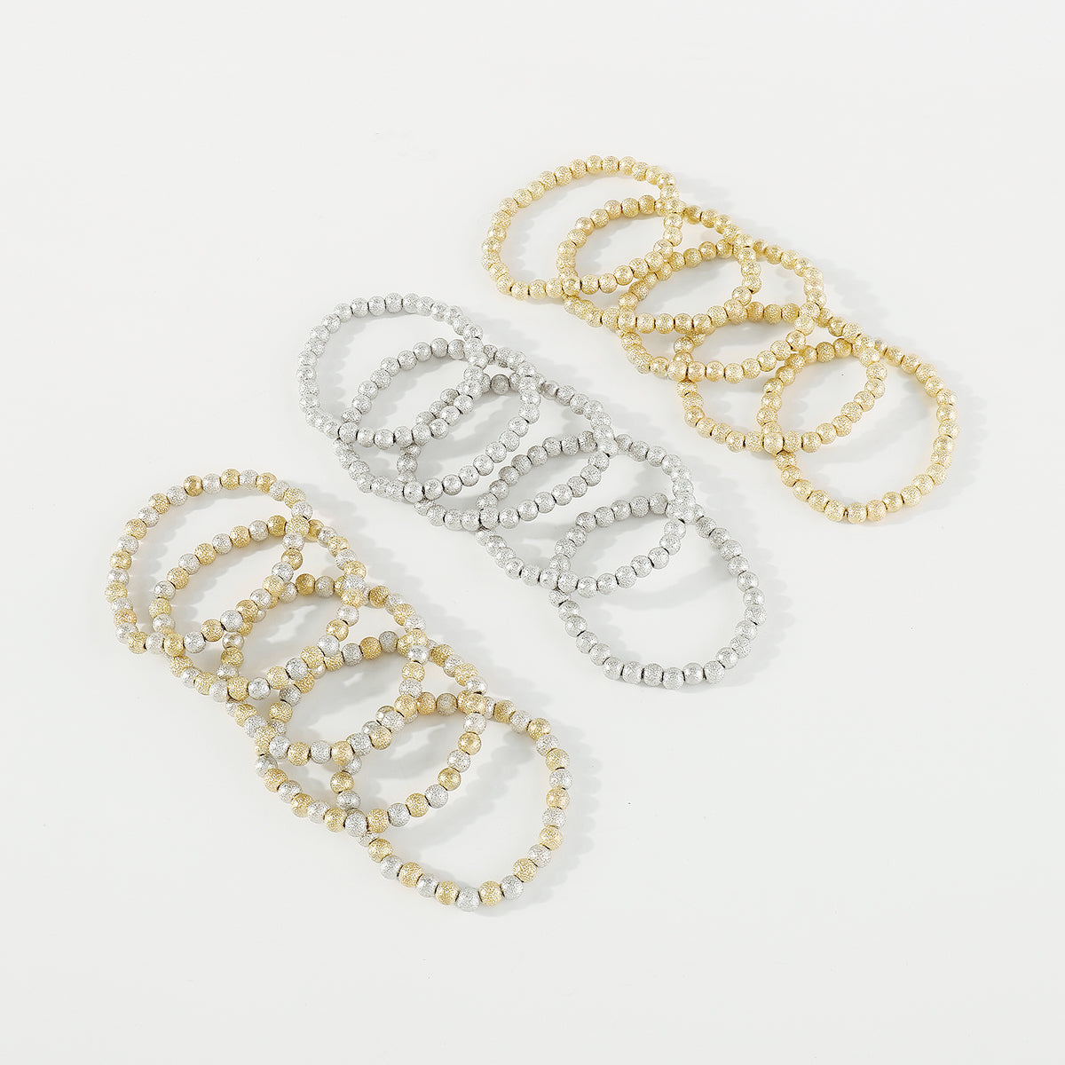 B2147 Gold & Silver Textured Beaded Bracelet Set