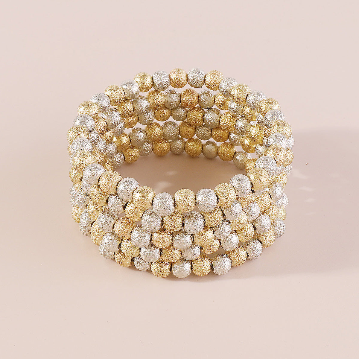 B2147 Gold & Silver Textured Beaded Bracelet Set