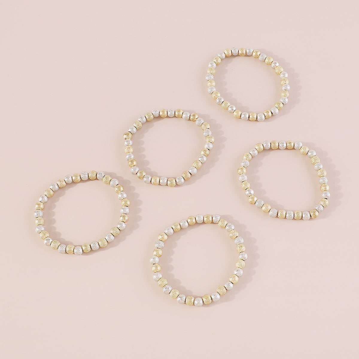 B2147 Gold & Silver Textured Beaded Bracelet Set