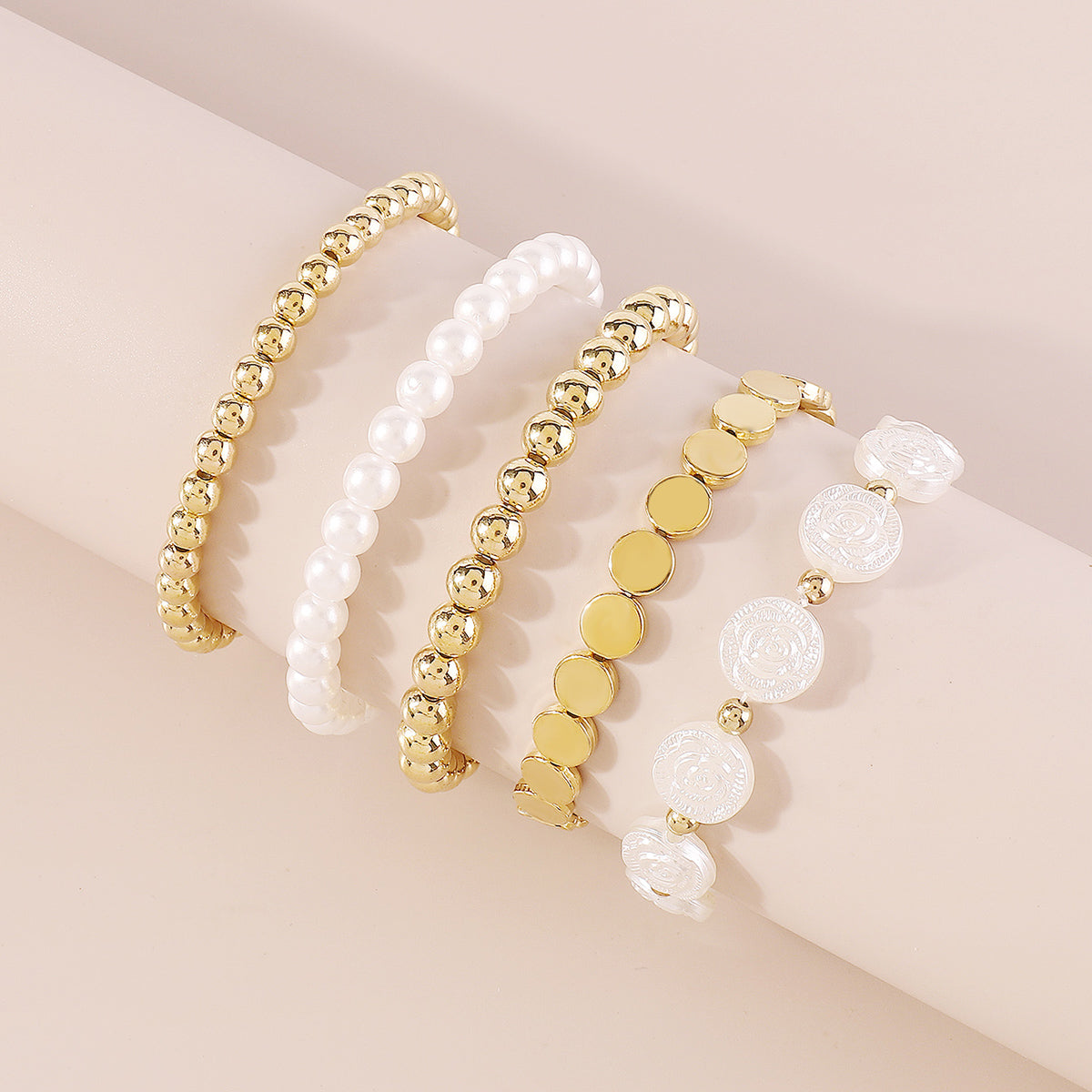 B2042H Heart Pearl Chain Beaded Bracelet Set