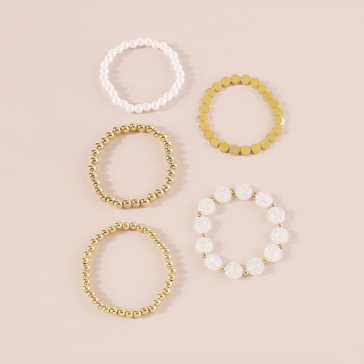 B2042H Heart Pearl Chain Beaded Bracelet Set