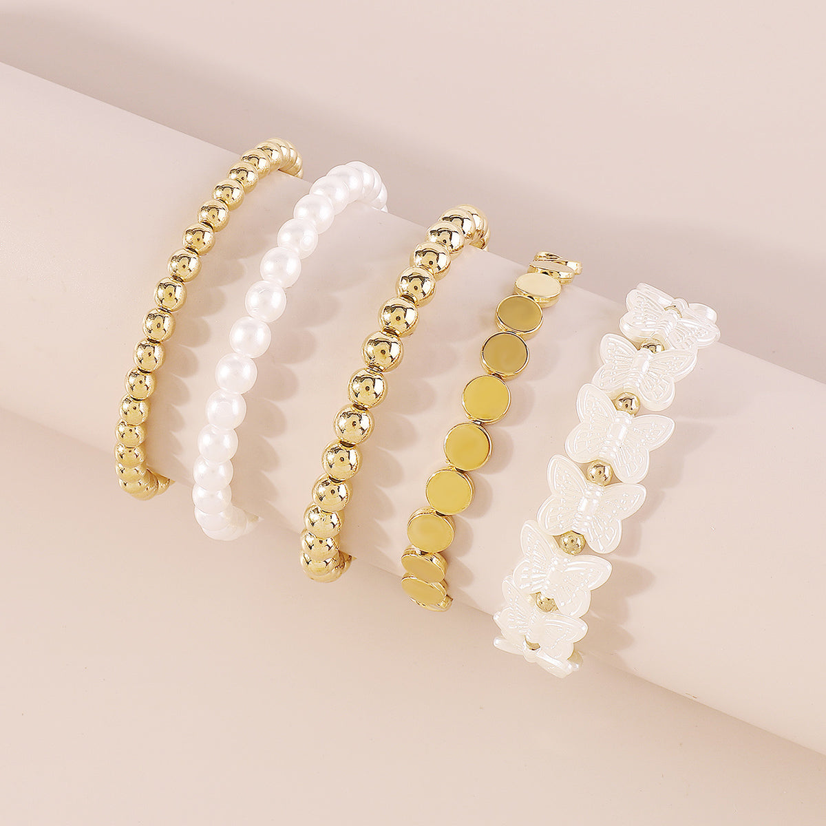 B2042H Heart Pearl Chain Beaded Bracelet Set