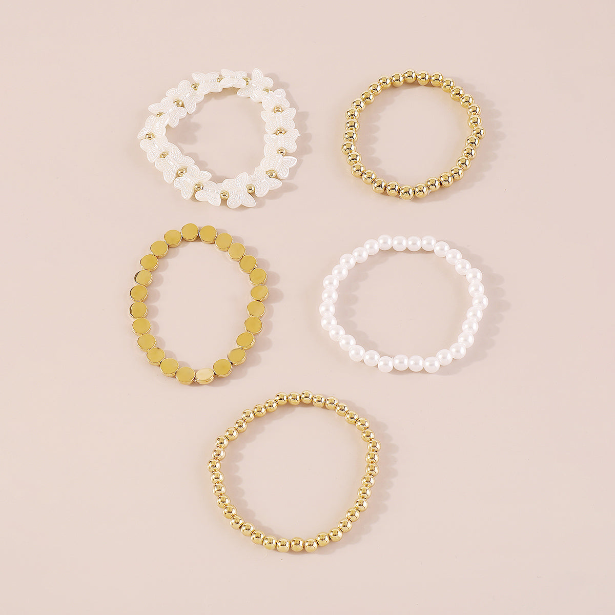 B2042H Heart Pearl Chain Beaded Bracelet Set