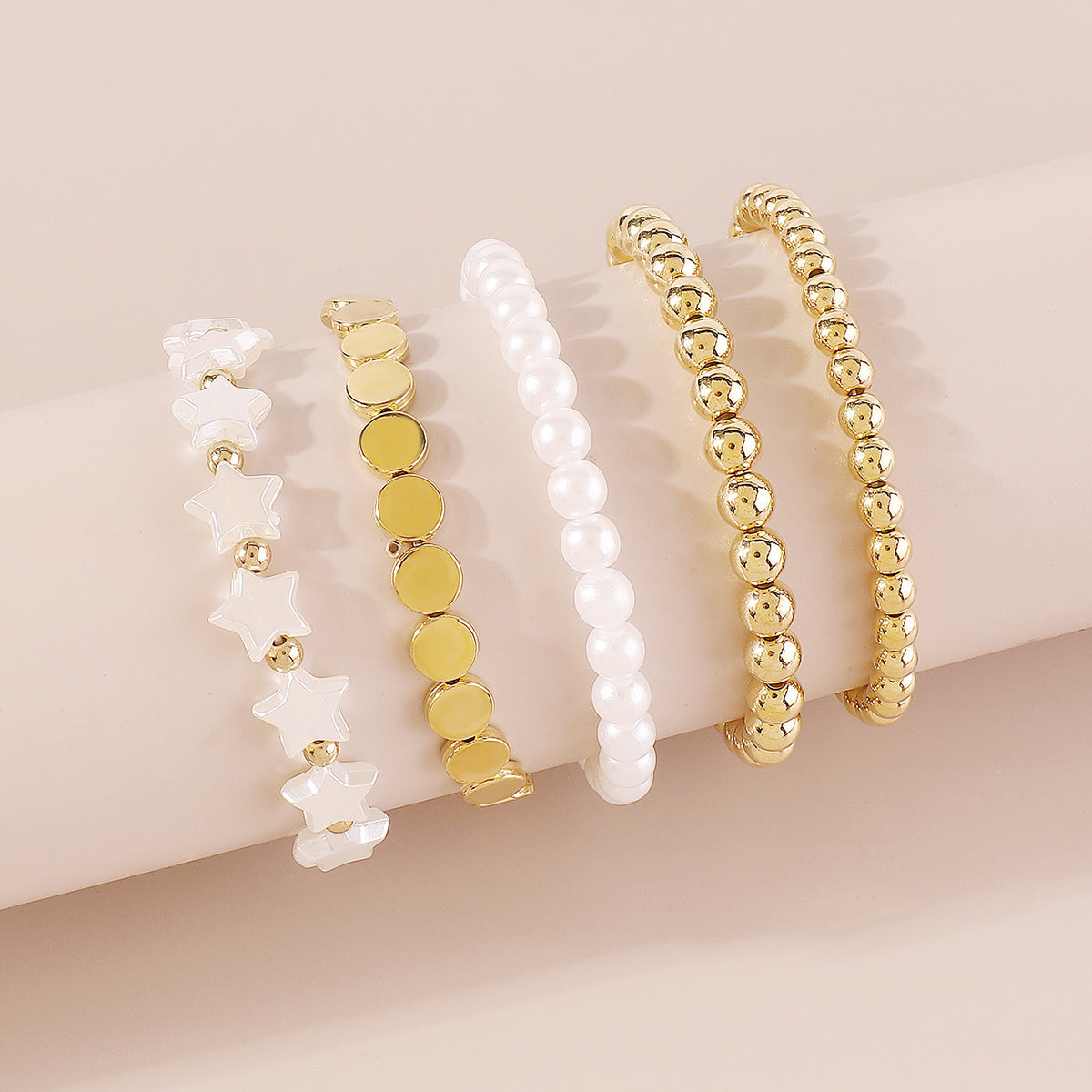 B2042H Heart Pearl Chain Beaded Bracelet Set