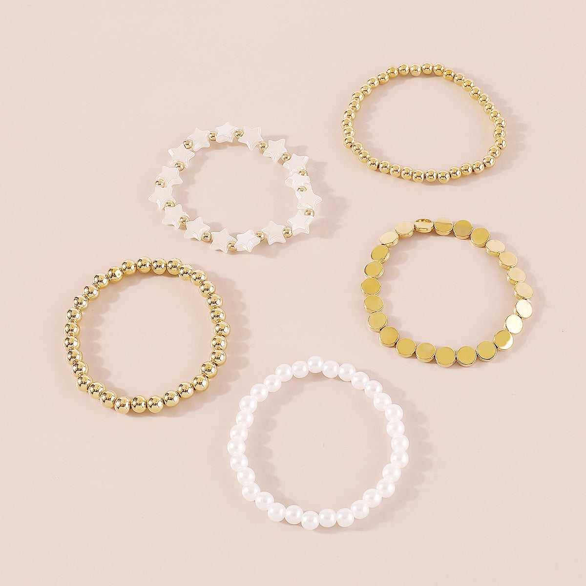 B2042H Heart Pearl Chain Beaded Bracelet Set