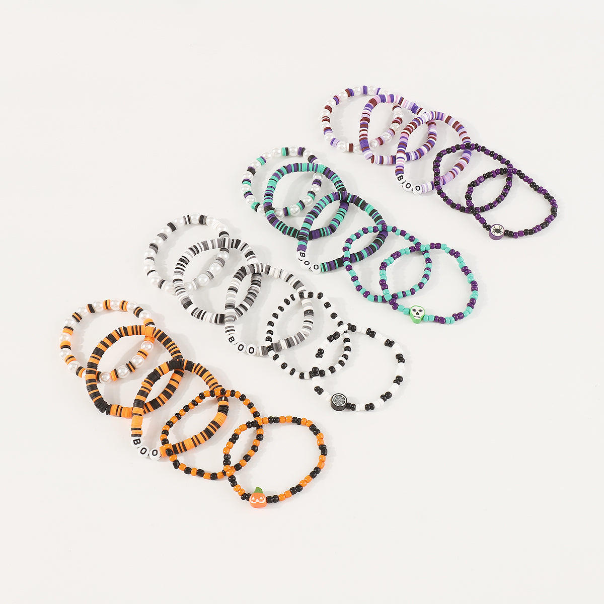 B2204 Halloween Polymer Clay Skeleton Bracelets Set
