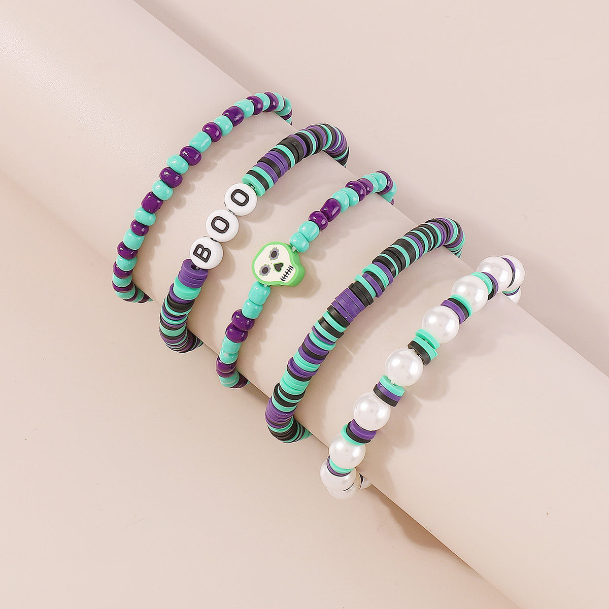B2204 Halloween Polymer Clay Skeleton Bracelets Set