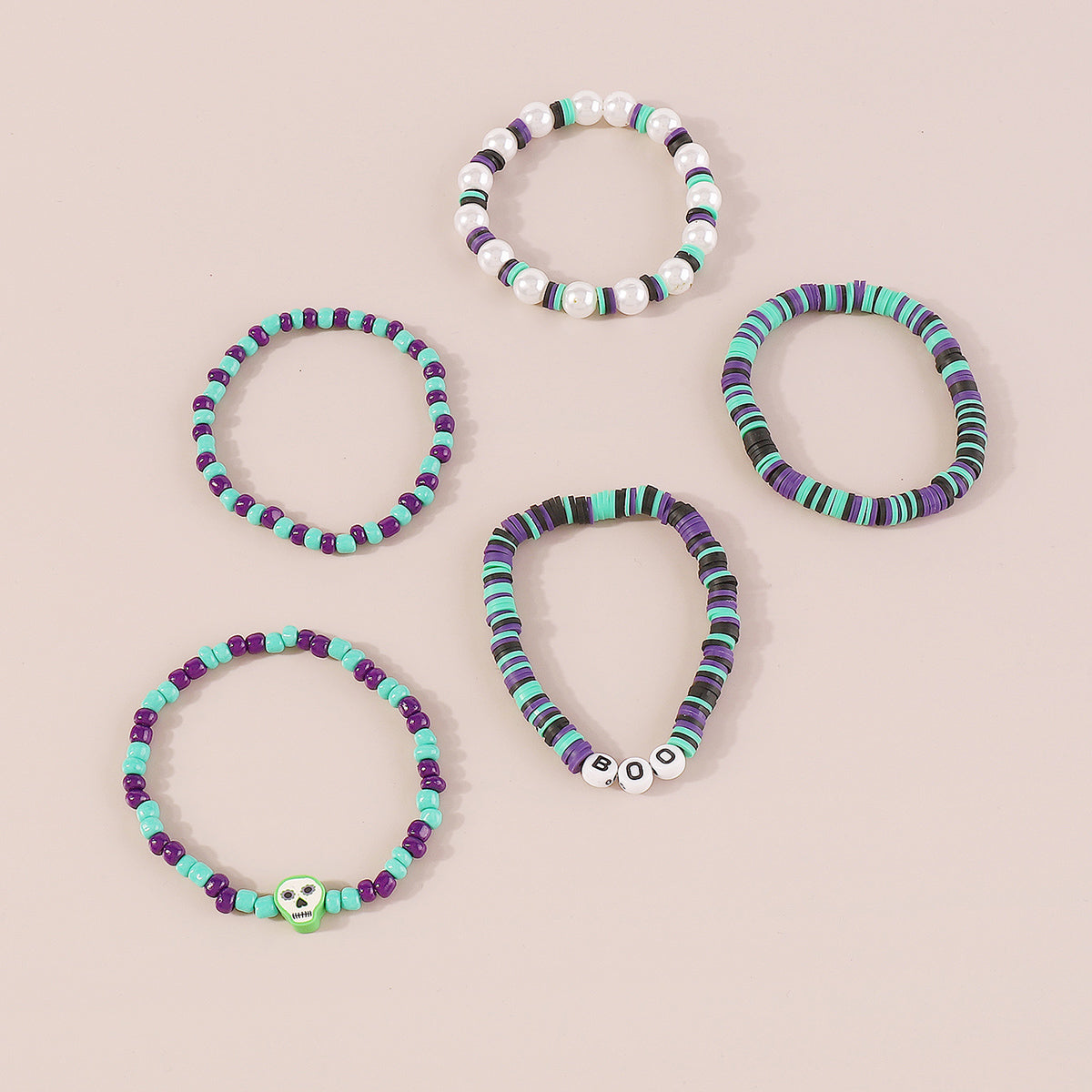 B2204 Halloween Polymer Clay Skeleton Bracelets Set