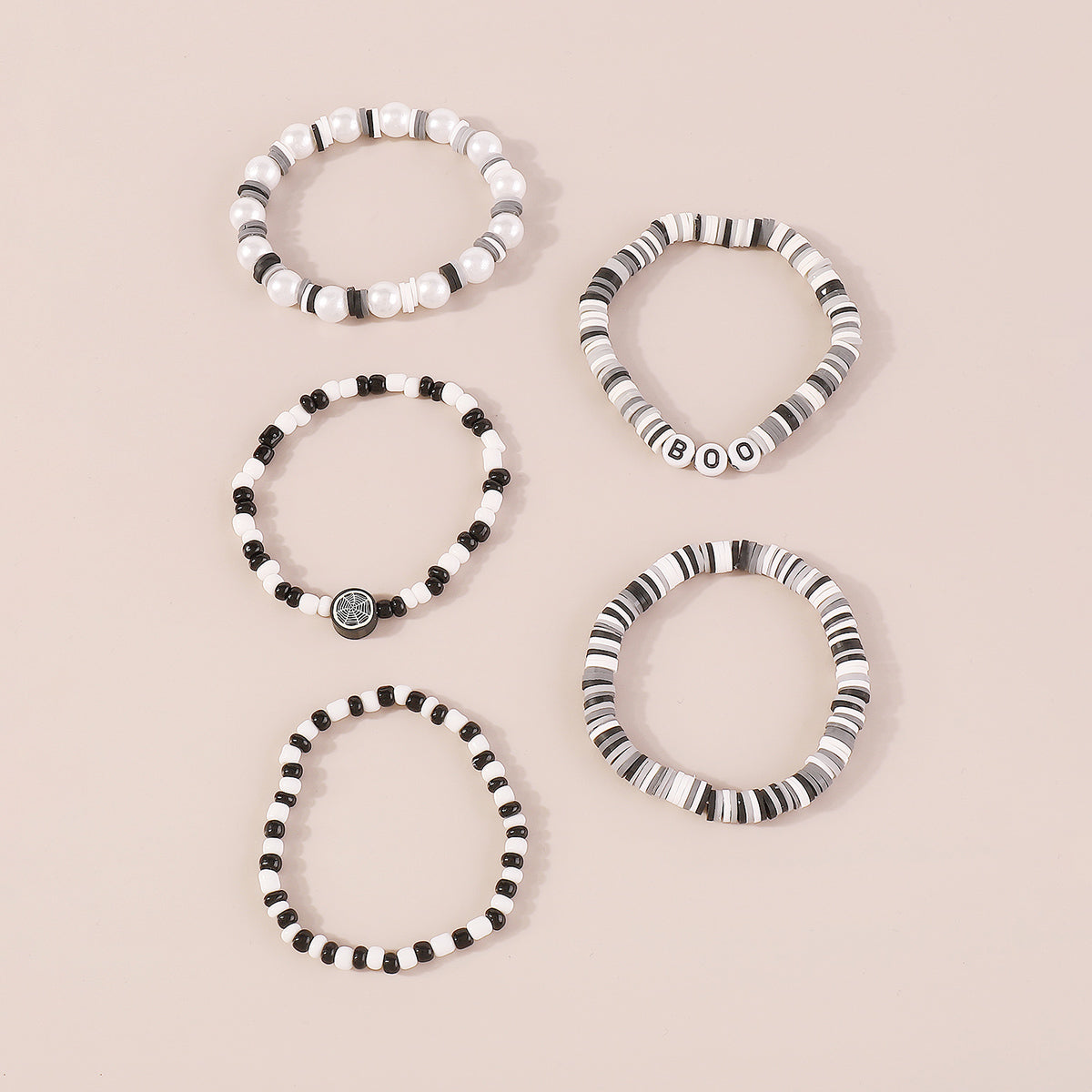 B2204 Halloween Polymer Clay Skeleton Bracelets Set