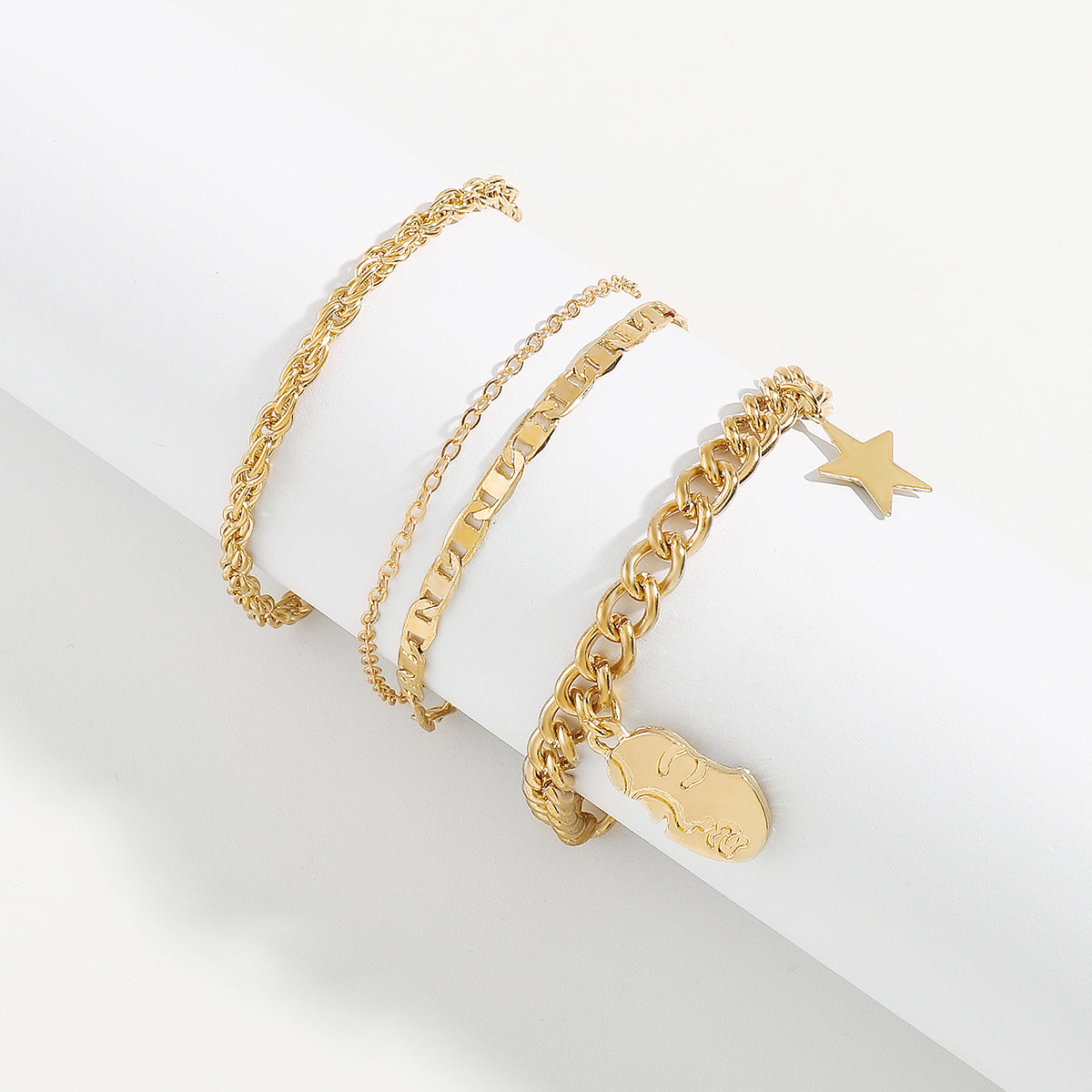 B2221 Face Star Charm Chain Bracelet Set
