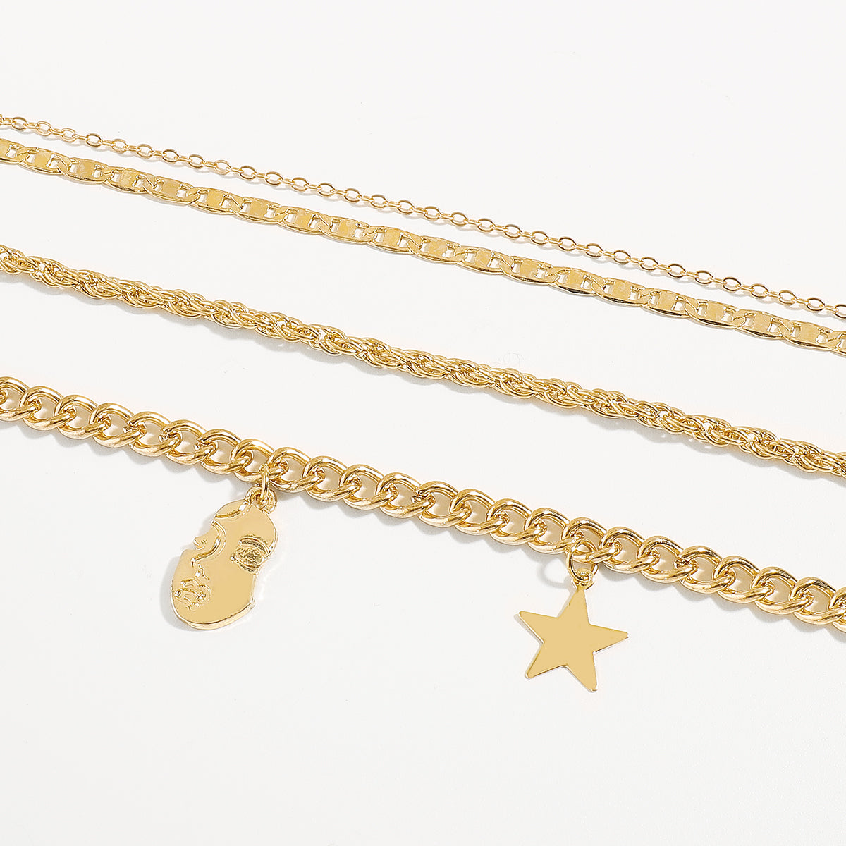 B2221 Face Star Charm Chain Bracelet Set