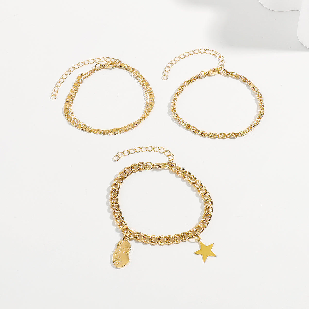 B2221 Face Star Charm Chain Bracelet Set