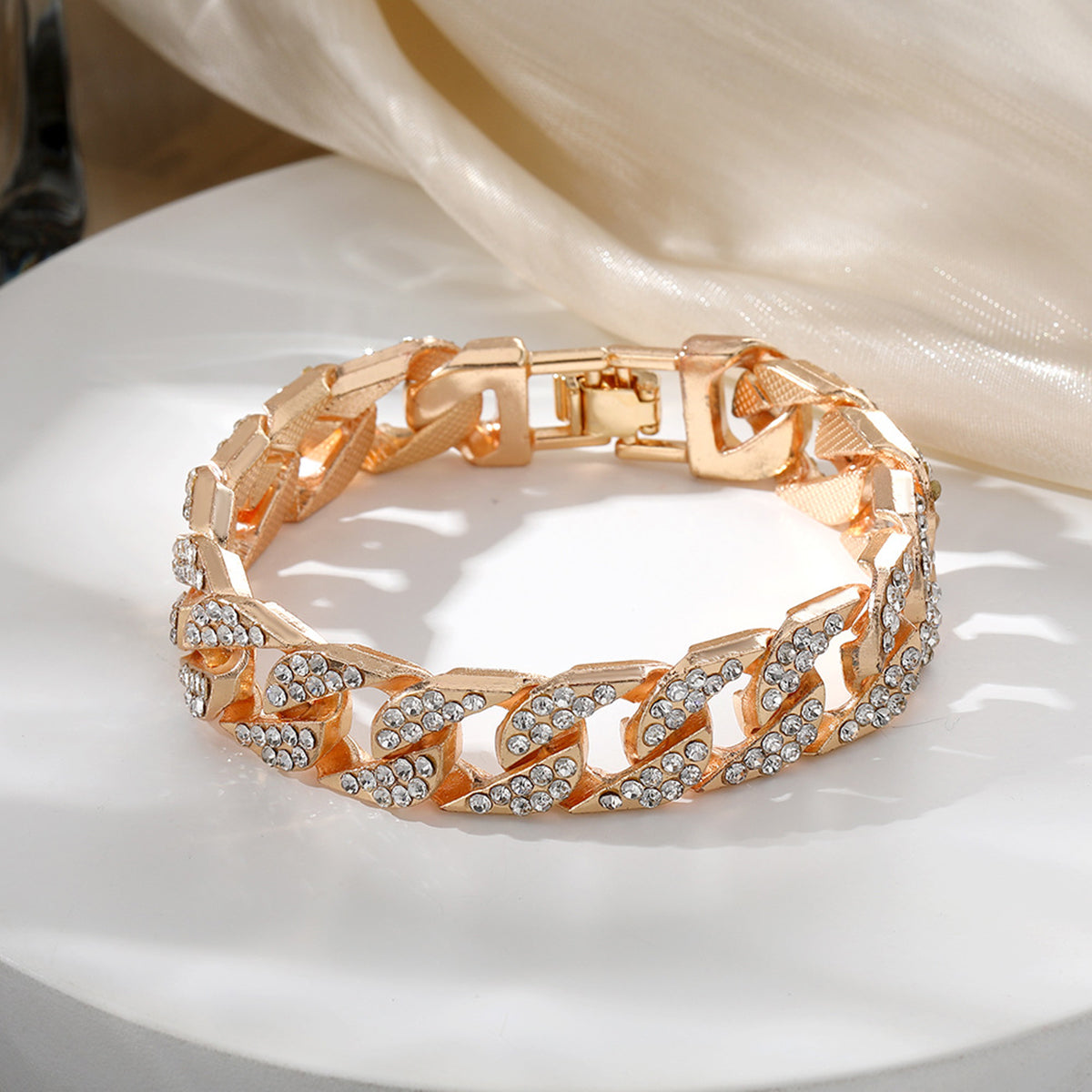 B2224 Cuban Rhinestone Chunky Chain Bracelet