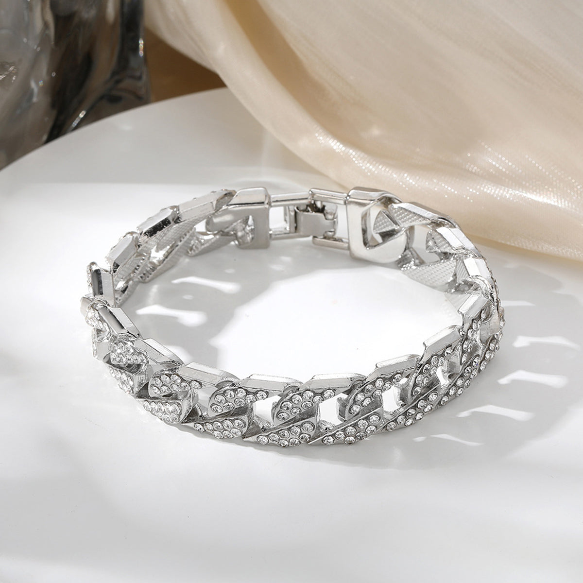 B2224 Cuban Rhinestone Chunky Chain Bracelet