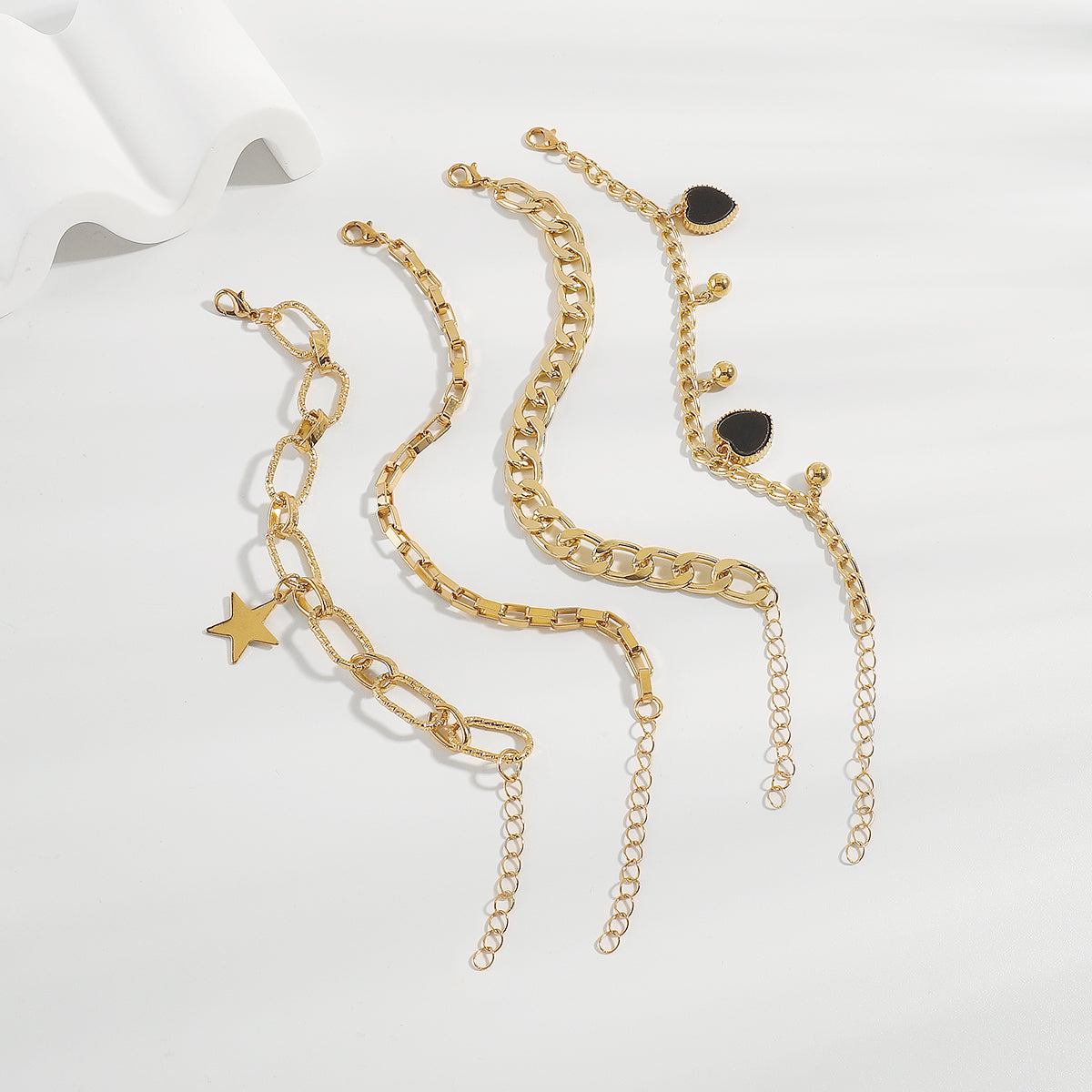 B2227 Stacked Heart Star Link Chain Bracelet Sets