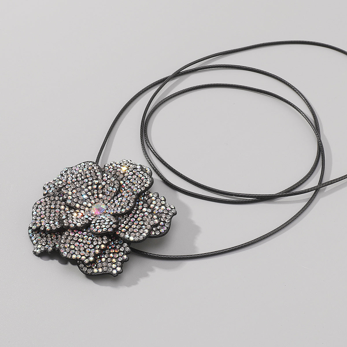 B2229 Black Rhinestone Flower Wrap Bracelet