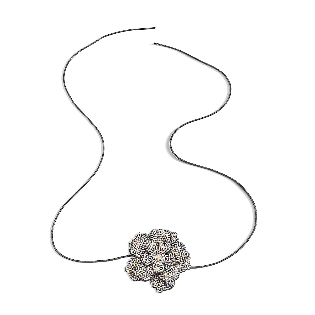 B2229 Black Rhinestone Flower Wrap Bracelet