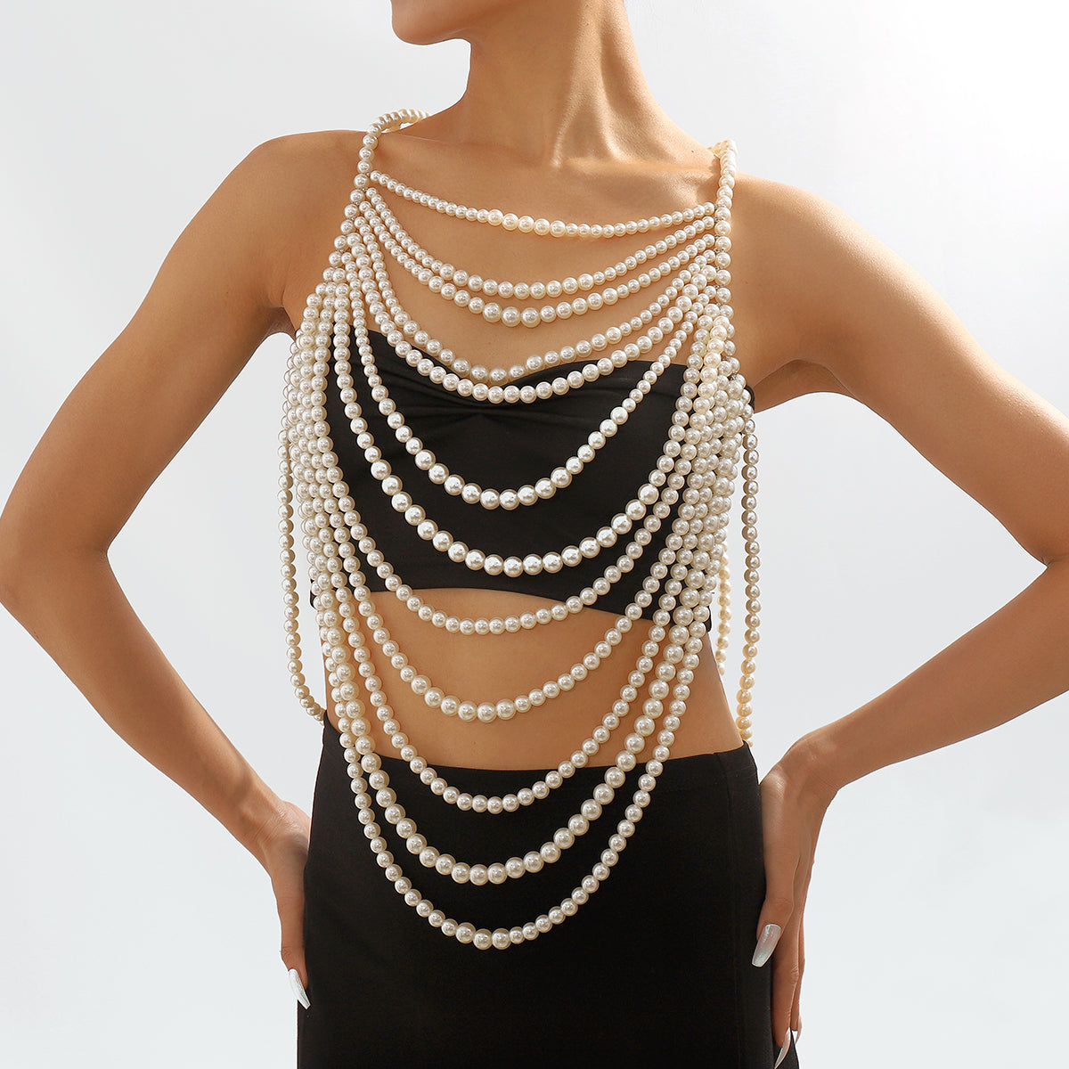 C0429 Handmade Faux Pearl Halter Top